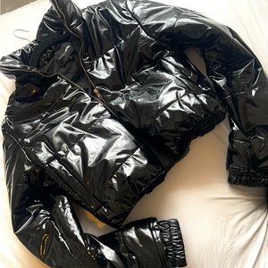 Medium, black Fashion Nova shiny jacket